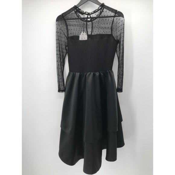 English Factory Black Swiss Dot Flared Dress NWT - Picture 4 of 5